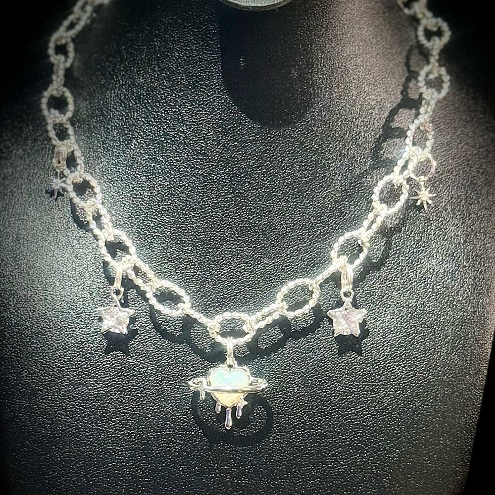 Silver Star and Planet Charm Necklace